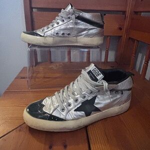 Golden Goose Silver and Black Sneakers